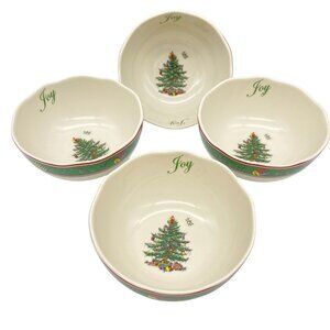 Spode Vintage Christmas Tree Scalloped bowls Green nuts dessert England 4 3/4"